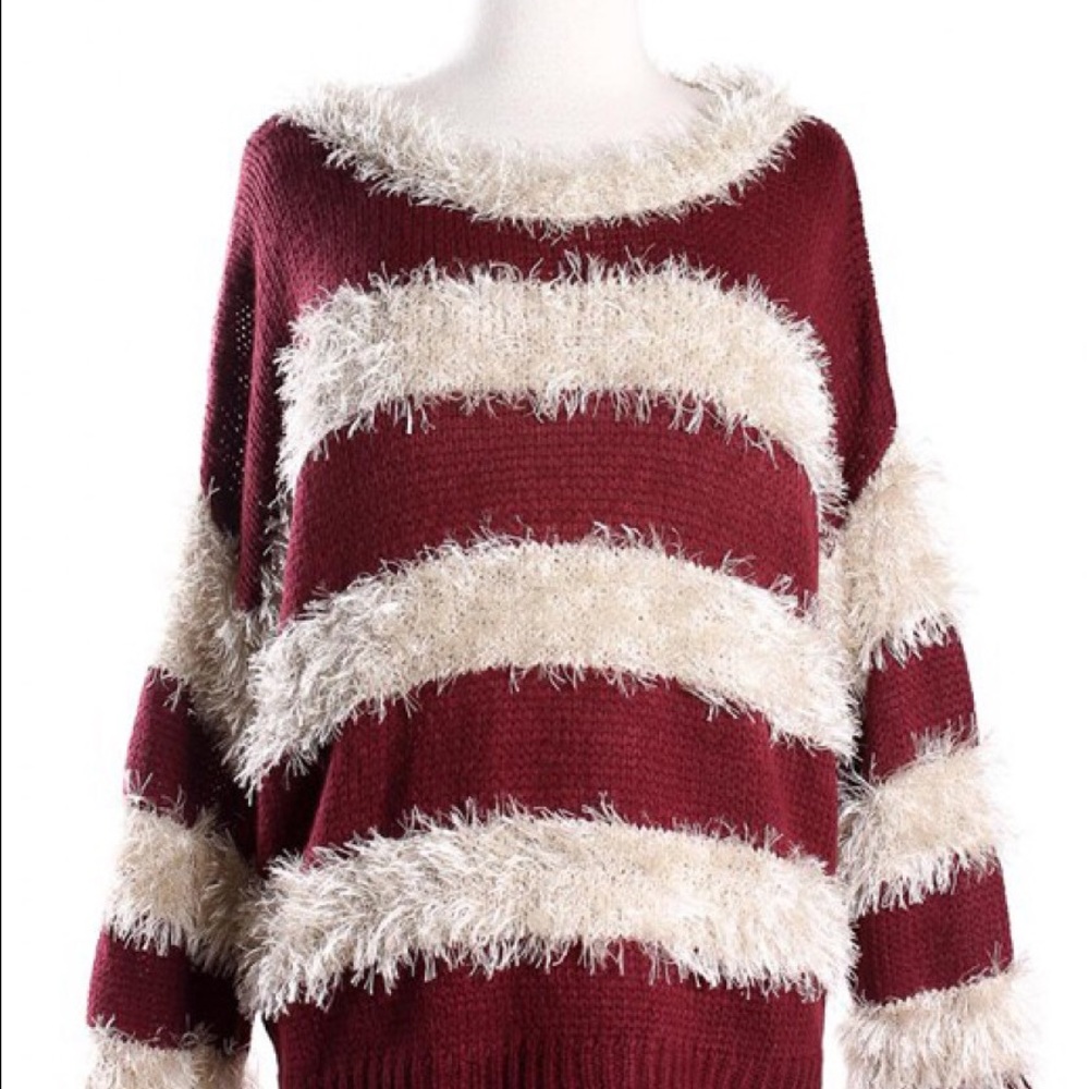 Burgundy and white Stripe mohair sweater